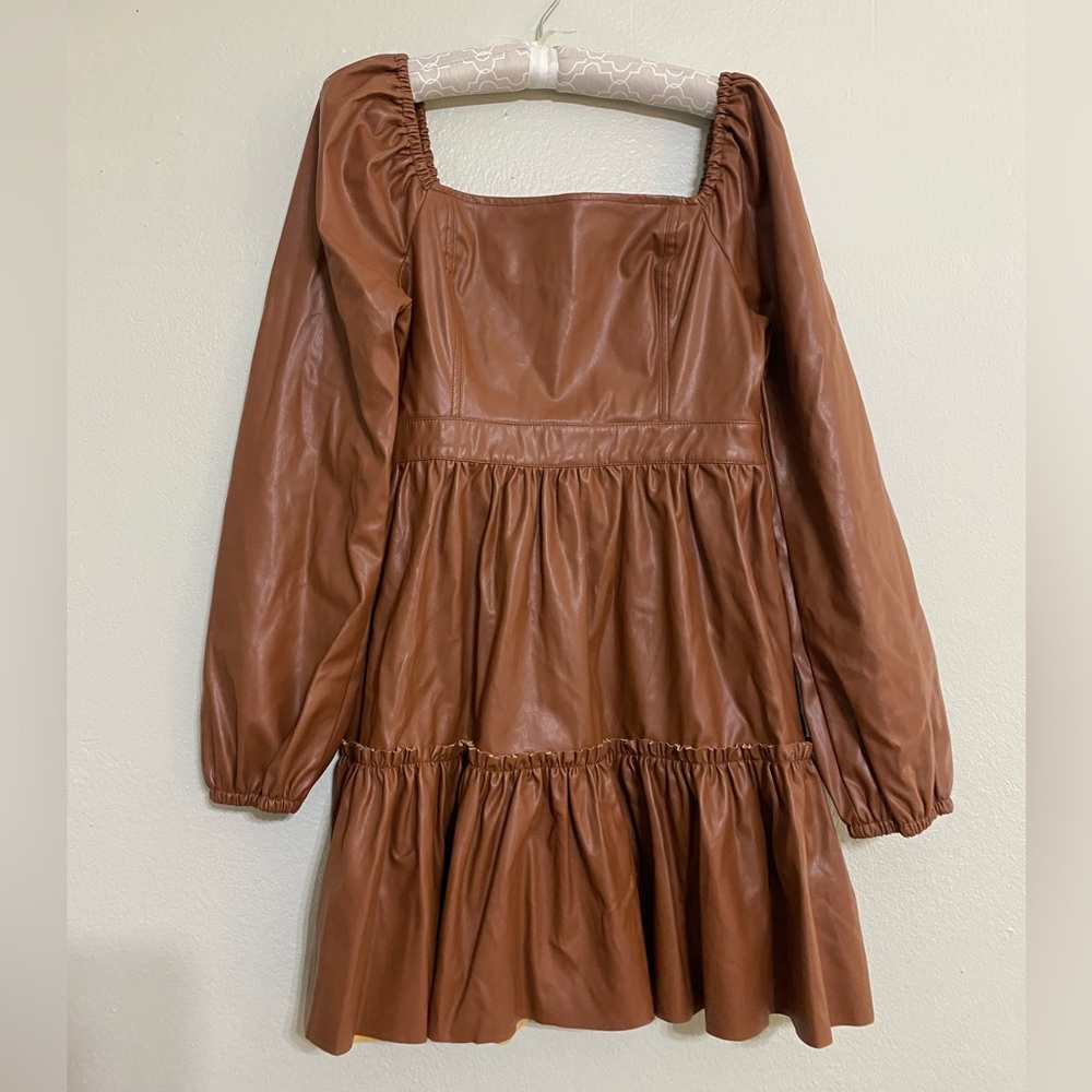 Brown Faux Leather Mini Dress